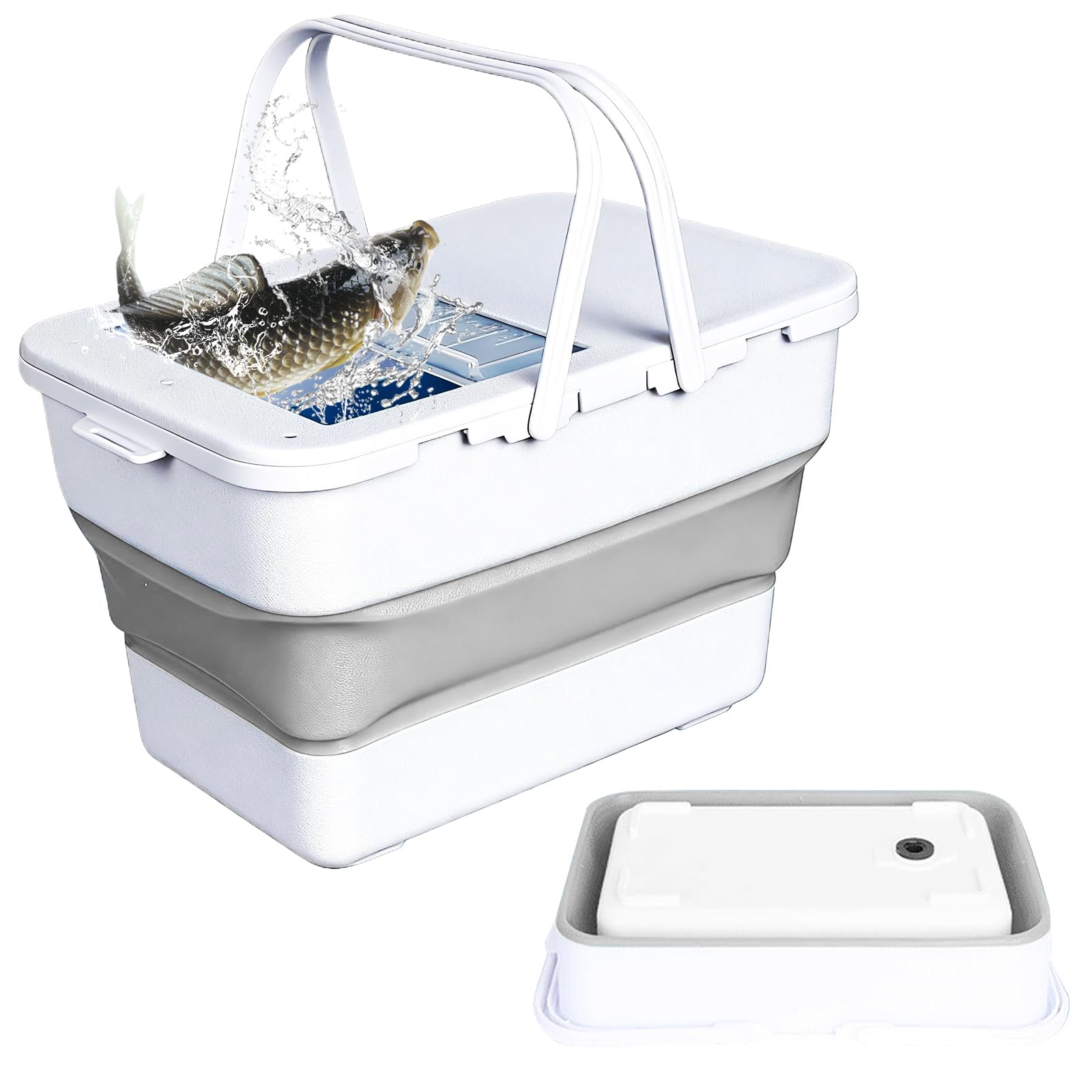 Rolmzjx Grey Collapsible Bucket, 13 L Foldable Fish Bucket With Lockable Lid, Multifunctional Container For Live Fishing Lure, Collapsible Washing Up Bowlfor Home & Car (Grey)
