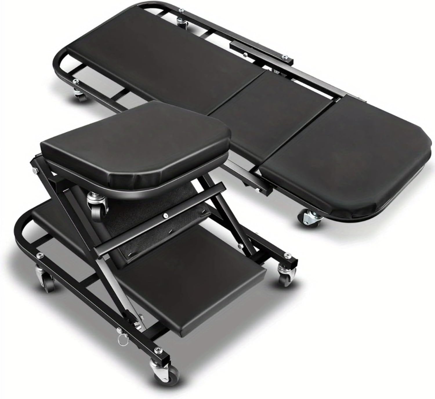 Foldable 2-in-1 Rolling Folding Car Creeper Seat with 330LBS Capacity, Under Car Roller Creeper with 6 Swivel Casters