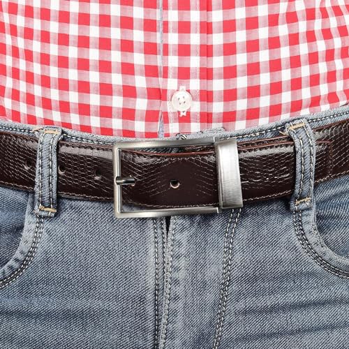 Image of CIMONI Reversible Leather Belt for Men | Genuine Leather & Vegan Leather Pin Buckle Belt | Classic Black /Brown Adjustable Belt for Formal, Business, Office & Casual Wear