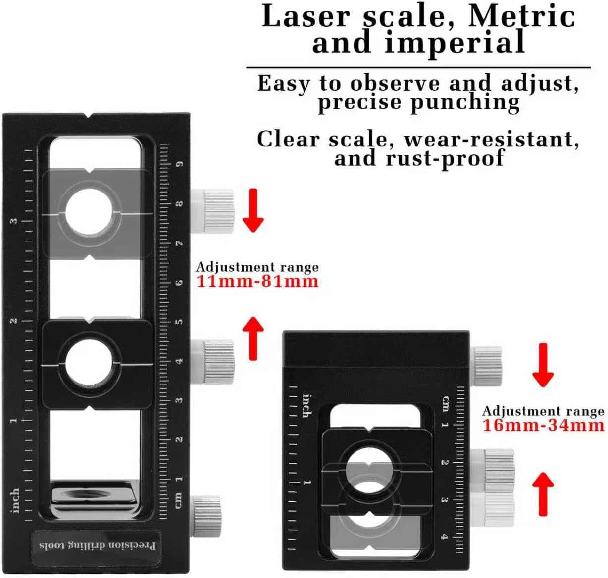 Upgraded 2-in-1 Drill Guide Positioning Clamp, Self Centering Drill Clamp, Graduated Metal Woodworking Tool with 8 Drill Bushings 3-10mm, Vertical Multi Angle Drill Jig for Straight Holes