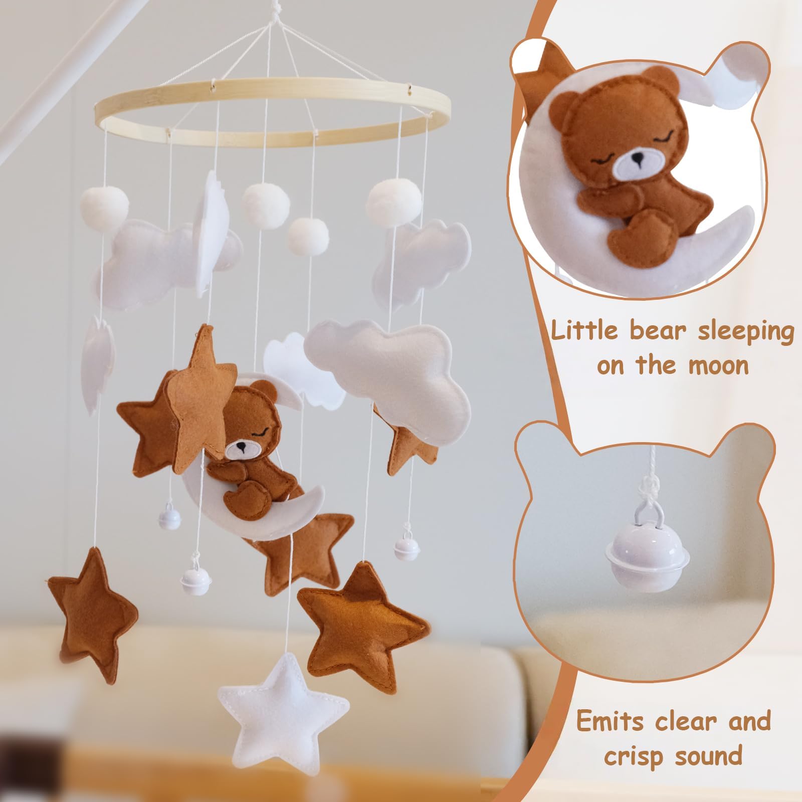 Mobile Bébé Pour Lit Bébé Ours Nuage, Mobile Pour Lit De Fille Et Garçon, Jouet Mobile, Décoration Suspendue Chambre D'enfant