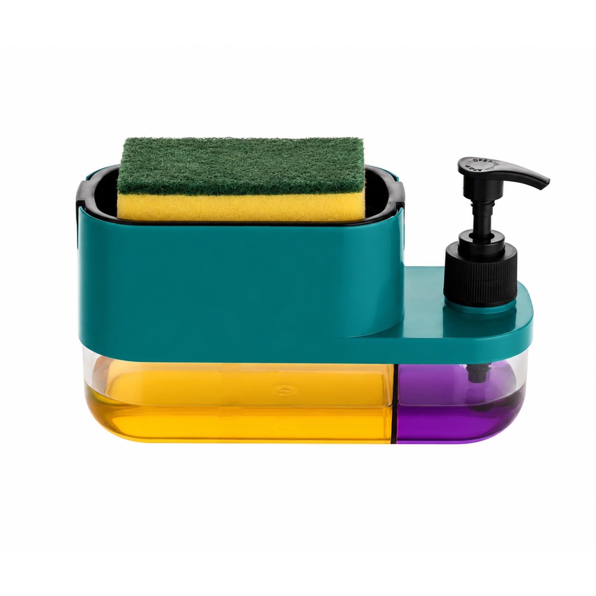Dish Wash Organizer with Dual Soap Dispenser and Sponge Caddy | Built-in Draining Tray, One-Handed Dispensing, BPA-Free Material, Rust-Proof Build, Countertop Organiser-image-12