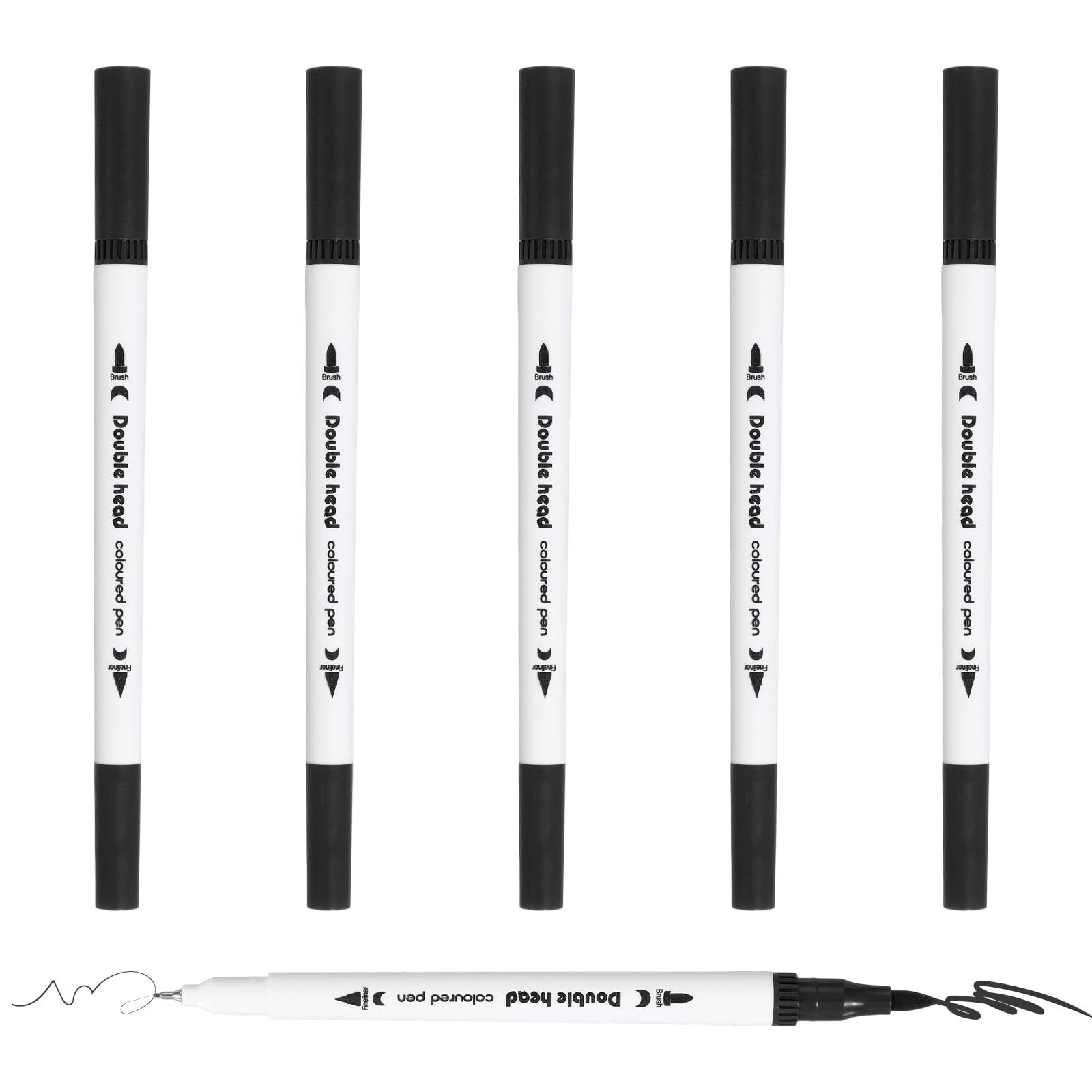 PATIKIL 6Pack Dual Brush Markers, Black Watercolor Fine and Brush Tips Pens Colored Marker Calligraphy Coloring Art Supplies Set for Coloring Book Illustration Sketching Journaling