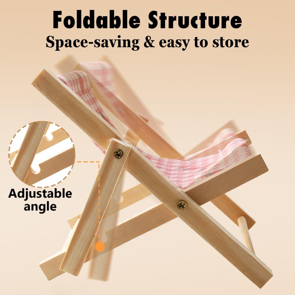 3PCS Small Pet Lounge Chair, Cute Foldable Hamster Rest Seat with Smooth Polished Edge, Hamster Habitat Decor for Syrian Dwarf Guinea Pig