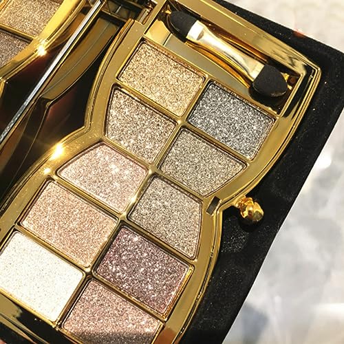 Glitter Eyeshadow Palette,Sparkle Eyeshadow Palette 10 Colors Shimmer Eyeshadow Palette Gold Eyeshadow Shimmer Makeup Palette Highly Shining Pigmented Long Lasting Waterproof for Women