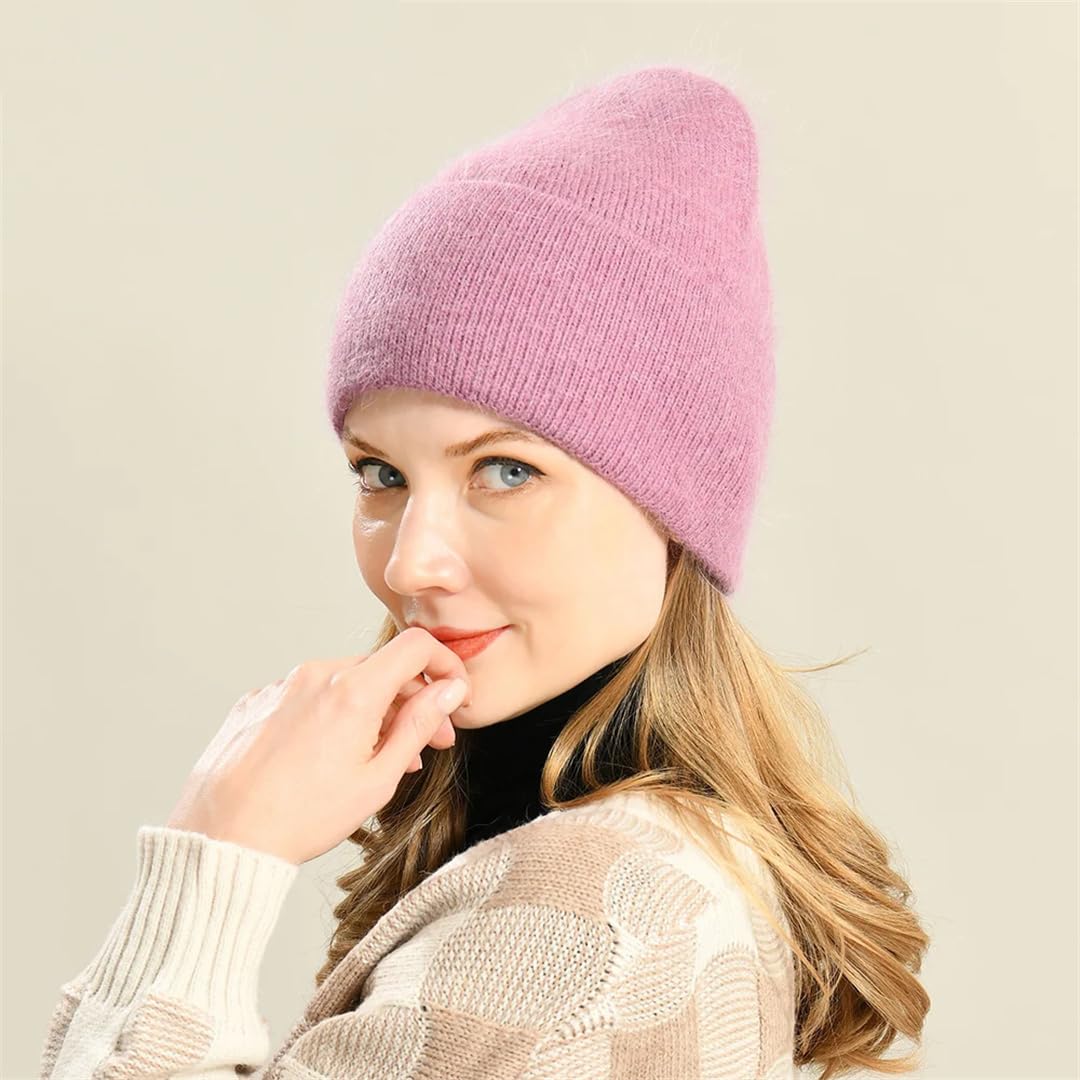 Czapka beanie z mieszanki wełny dla kobiet, zimowa, ciepła czapka z długimi włosami, na jesień, solidny kapelusz