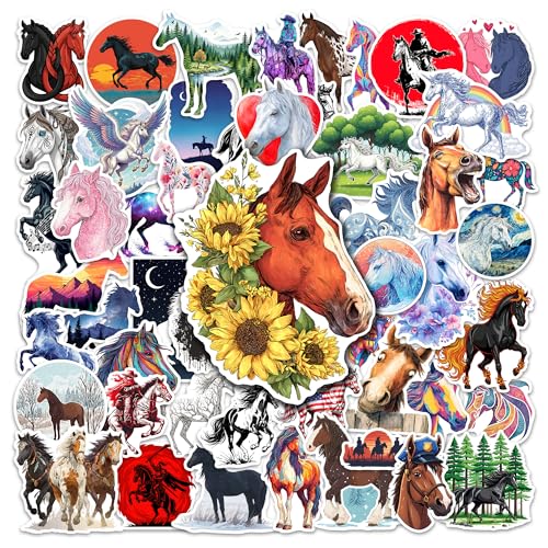 HIZILY 50 Pcs Horse Stickers Cute Horse Riding Sticker Waterproof Pony Vinyl Decals Horses Party Favors Water Bottle Laptop Helmet Scrapbook Luggage Skateboard Cup Gifts for Adults Women Men