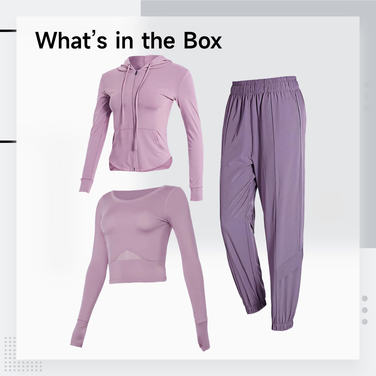 Conjunto de fitness de 3 piezas para mujer, conjunto de yoga con chaqueta con capucha, tela transpirable, tallas S-XXL, Púrpura, talla única