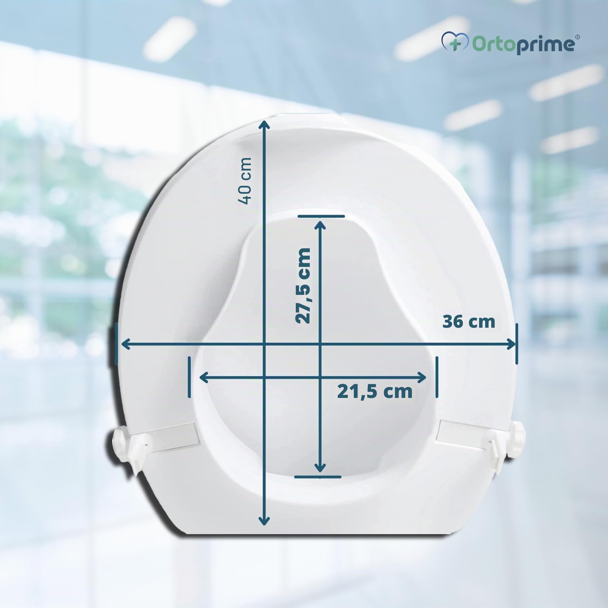 OrtoPrime Rialzo WC per Disabili con Coperchio - Altezza 10 cm - Alzawater Ortopedico con Sistema di Fissaggio Laterale di Sicurezza - Rialzo water Universale Regolabile