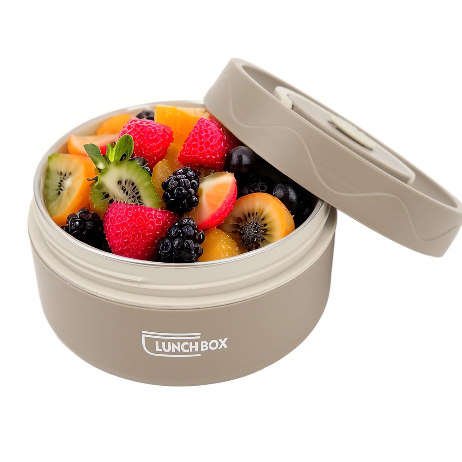 Tissting 420ml Food Warm Lunch Container, Bento Lunch Box, 304 Stainless Steel Double Layer Portable Round Shape Thermal Lunch Container, Food Container for Office(Thermal Insulation Model - Brown)