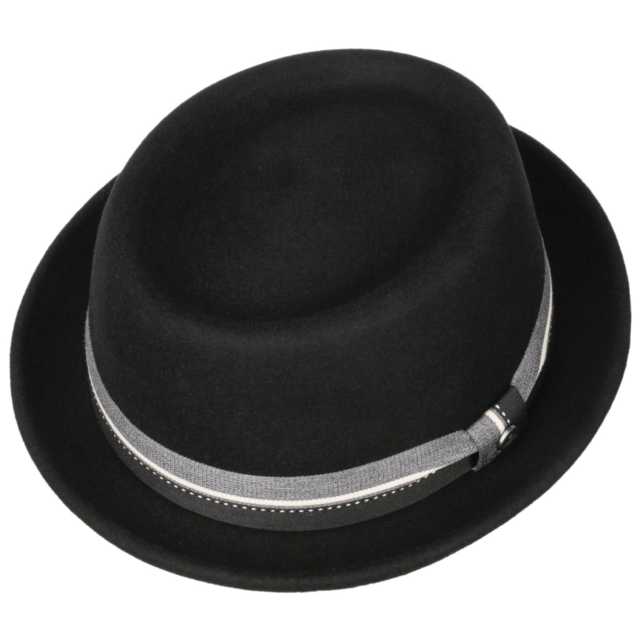 LIERYS Wandricks Pork Pie Wollhut Schwarzer Klassischer Filzhut mit Garniturband Wasserabweisend Damen Herren Herbst Winter