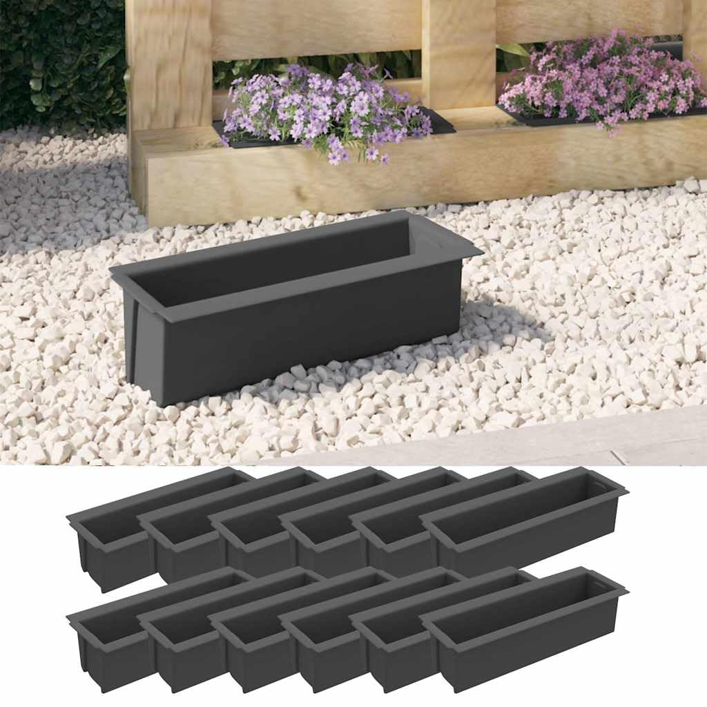 Fioriere per Europallet 12 Pezzi, Vasi da Esterno in PP Resistente, Grigio Antracite, Ideali per Piante Aromatiche e Fiori, 36x13.5x9.5 cm