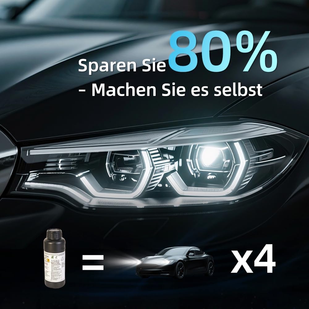 Scheinwerfer Aufbereitung Set 1420g, Scheinwerfer Bedampfen Set für Matte & Blinde Scheinwerfer, Scheinwerfer Polierset für Vergilbung/Vage Inklusive Schleifpapier und Aufbewahrungskoffer