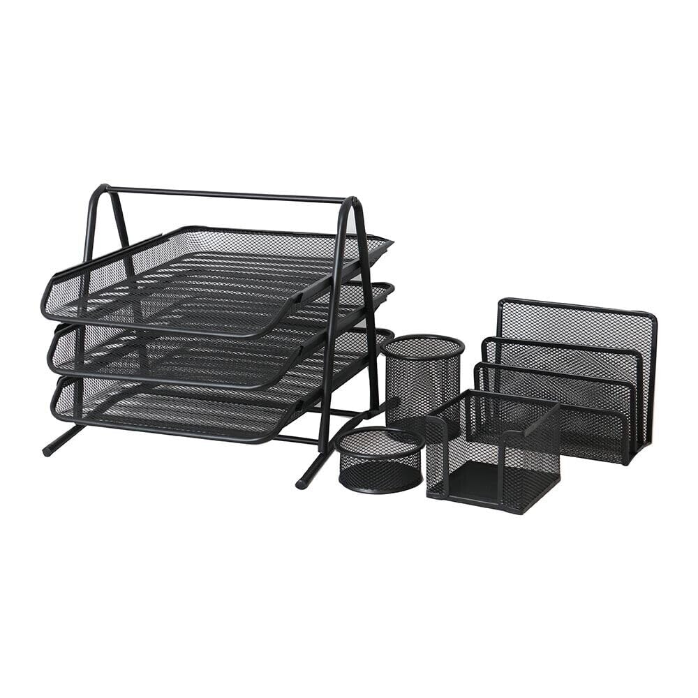 ARA CHOICE Desk Tidy Organiser Set - Office Desk Organisers 3 Tier Set - A4 Paper Tray - Pen Pot - Letter Trays - Storage with Magazine Holder for Office Supplies (Black)