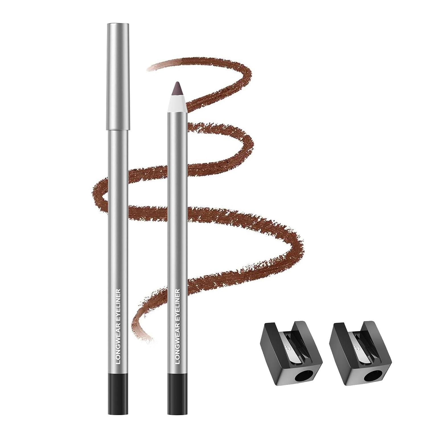 2PCS Waterproof Gel Eyeliner Pencil Set, Long Lasting Smudge-Proof Eye Liner Pencils with Sharpener, smudge-proof formula glides on smoothly for precise, long-lasting definition (Chocolate)