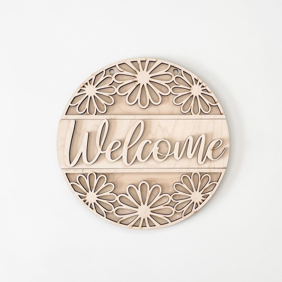 Whittlewud Sunflower Welcome Door Sign Vintage Wooden Cutout Front Door Decor with Carved Design Ideal Wall Hanging for Porch, Garden, and Shop (12 Inch)