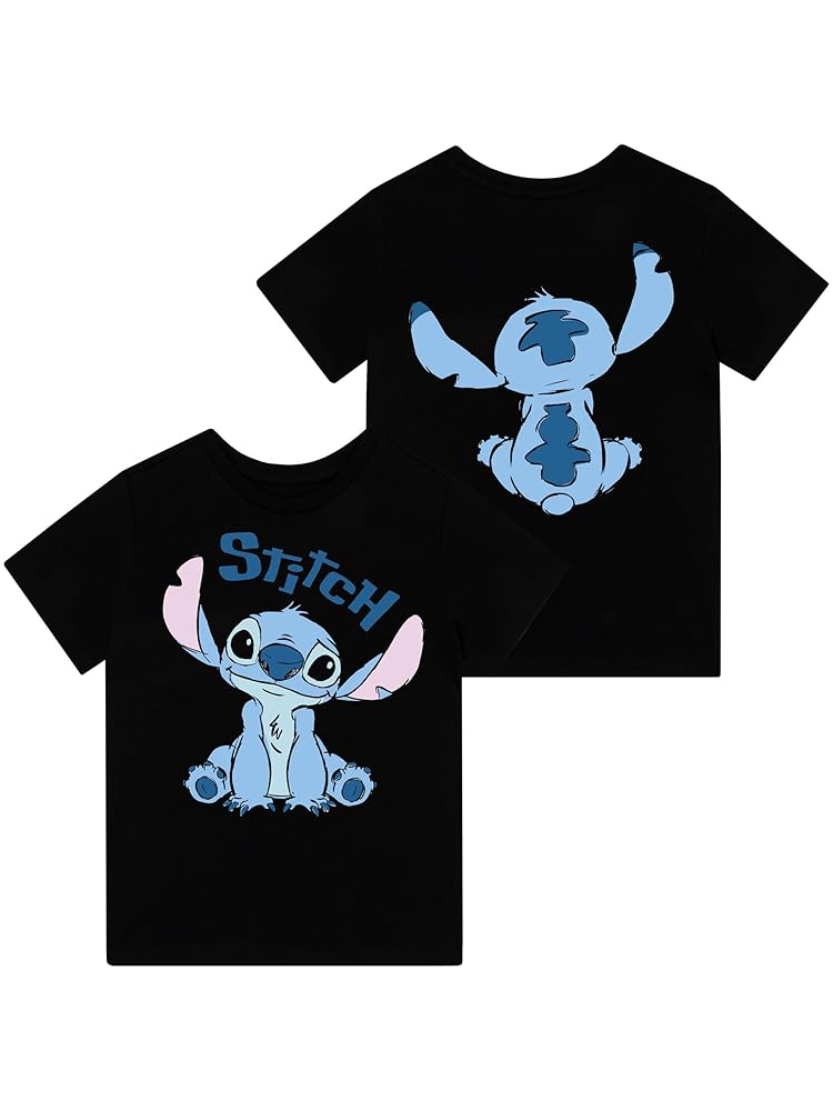 【関税・送料込】Layered stitch sleeve drawing print t-shirts Disney Womens Stitch Shirt | Lilo and Stitch T Shirt