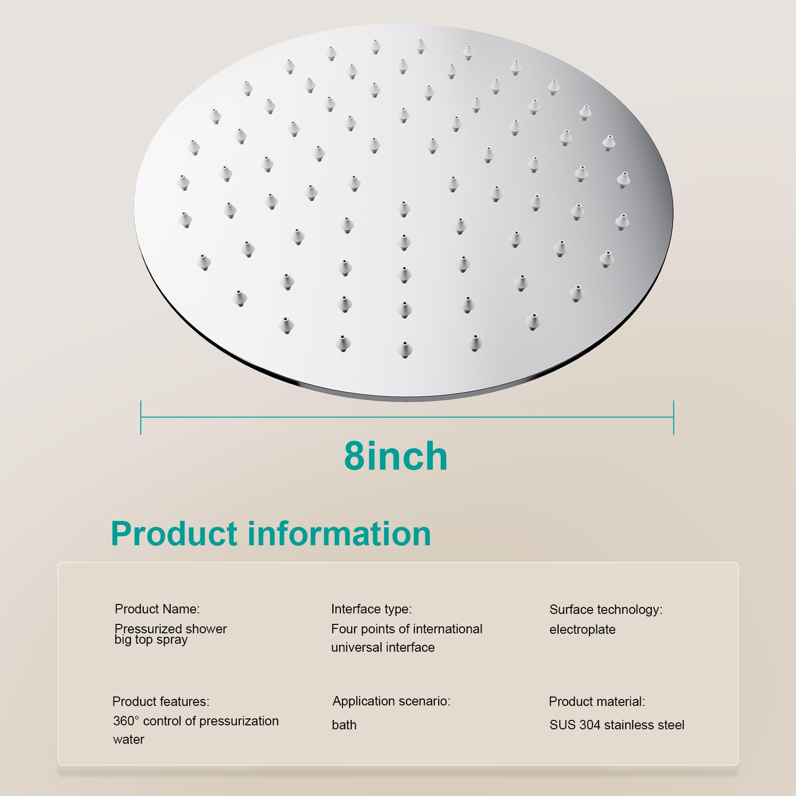 AULEEND Rain Shower Head, Work with Any Decorative Style,All Metal Rainfall Shower Head (Chrome, 8 Inch) - Image 2
