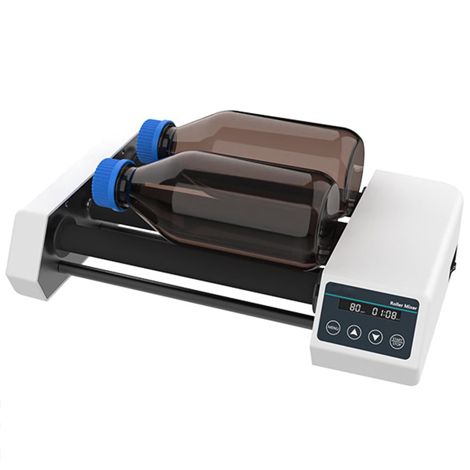 Labor Rollen Mischer, Digitaler Röhrenrotator 20-80 RPM Mit Bürstenlosem Motor Und 24H Timer, 2 kg Kapazität Für 1L Reagenzflaschen, 4 Rollen Schüttler Für 45-100 mm Gefäße