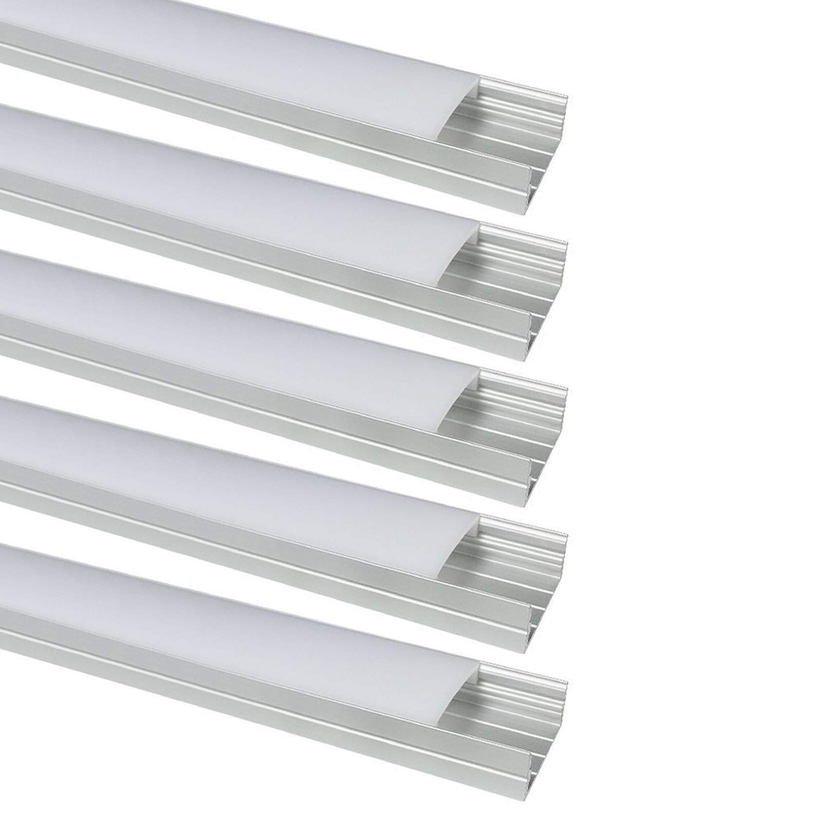 LightingWillLED Aluminum Profile 5-Pack 1M 10x23mm Silver U-Shape Internal Width 20mm Channel System with Cover, End Caps and Mounting Clips Aluminum Extrusion for LED Strip Light Installations-U04S5