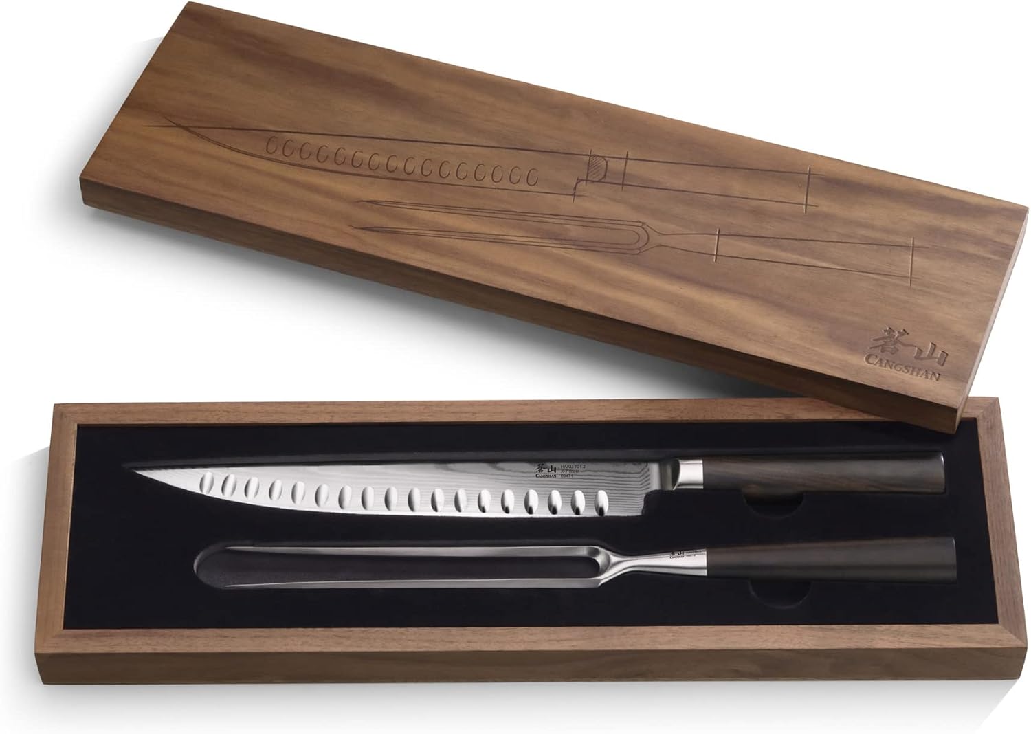 Cangshan HAKU Series 2-Piece Carving Set with Walnut Box, Forged X-7 Damascus Steel, 501158