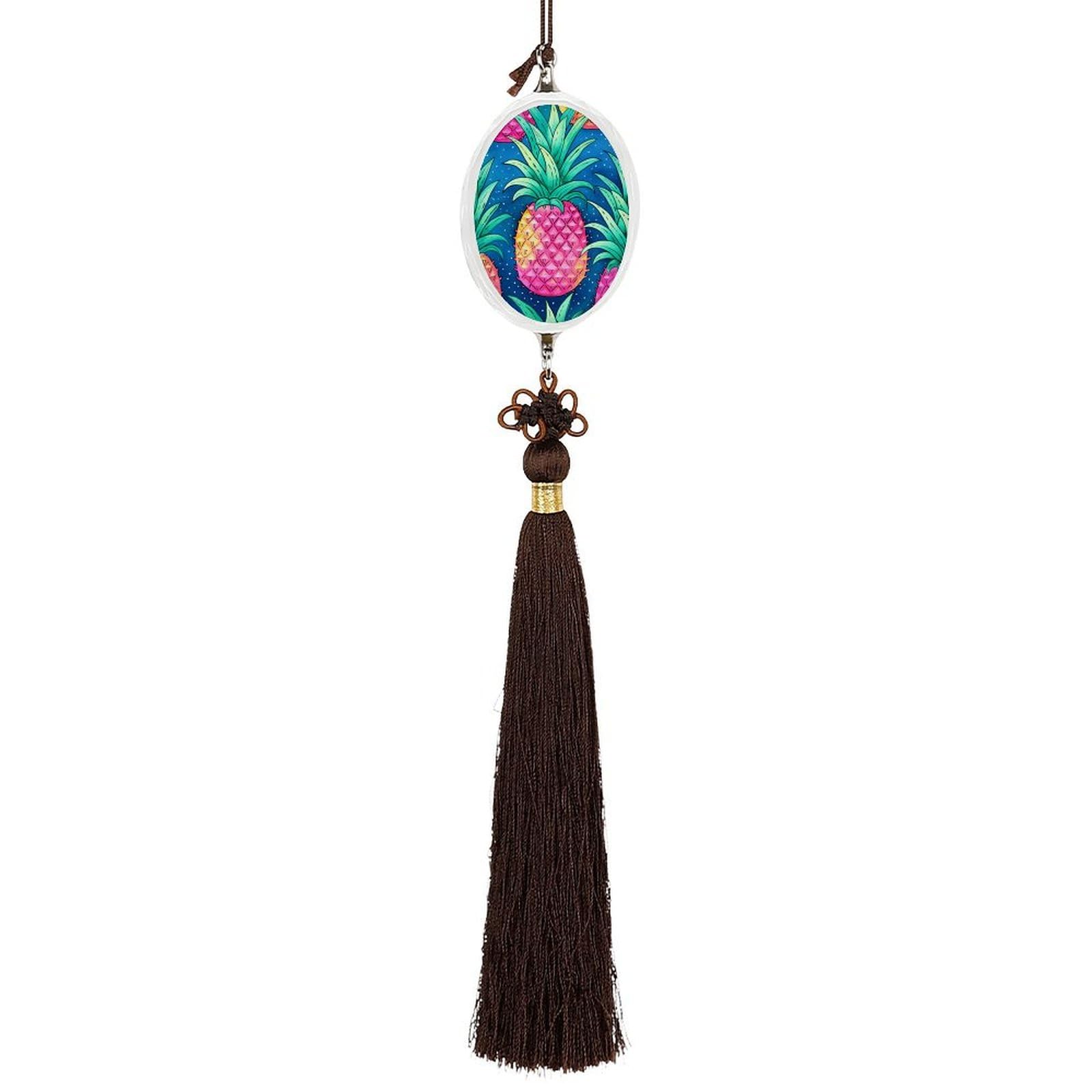 Crystal Auto Pendant Charms Ellipse Crystal Car Rear View Mirror Charms Colorful Pineapple Pattern Auto Hanging Interior Ornament Pendant Car Interior Accessories for Women Men CarCharms Decor