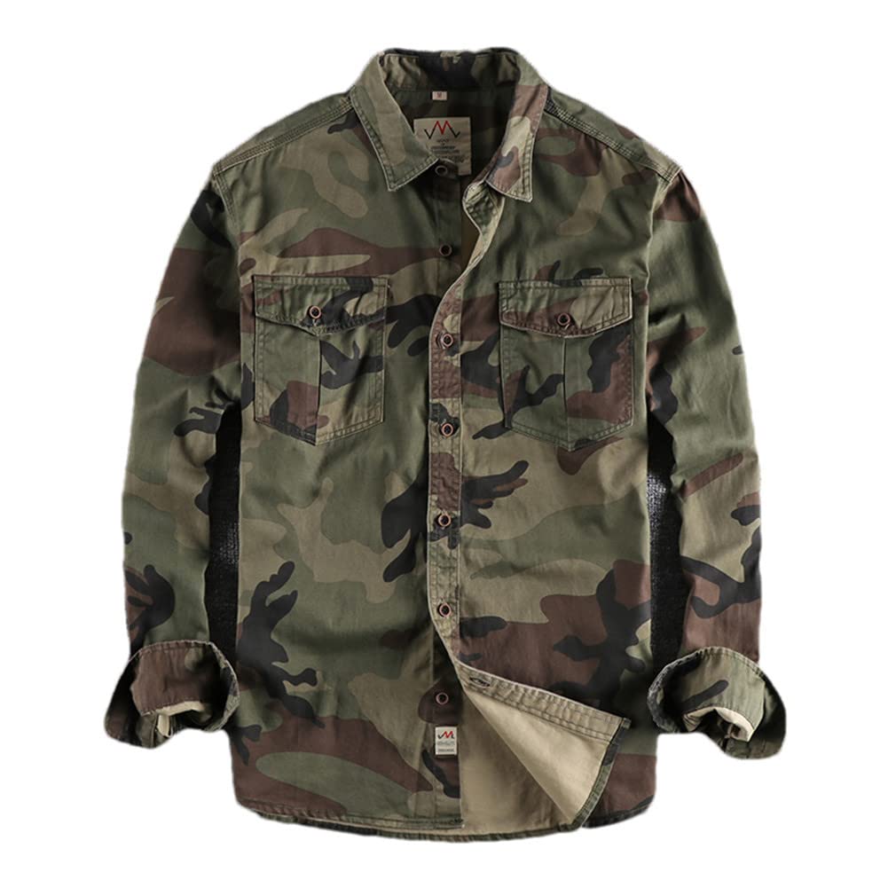 Vsadsau Camo1 Chemise cargo pour homme en plein air, randonnée, sport, militaire, décontracté, poche