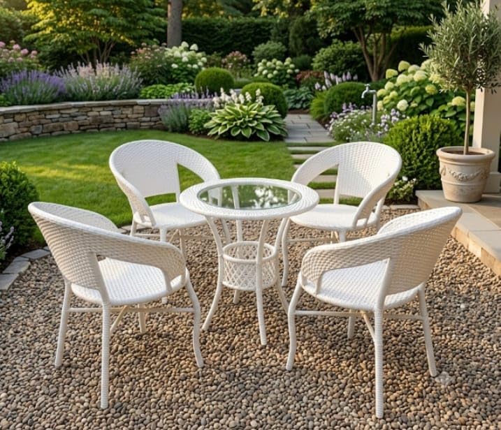 Image of India Beautiful Outdoor Garden Furniture Set for Coffee Table, Balcony Furniture, Office Furniture Patio Seating Set Standard, (4 Chair 1 Table) (White1)