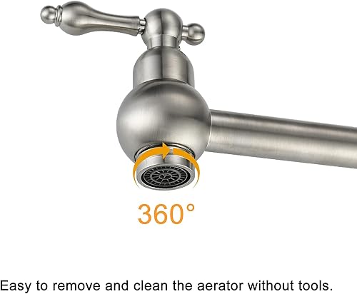 Miniatura 44 de WOWOW Grifo de llenado de ollas doradas, grifo plegable de cobre de montaje en pared, 2 manijas con brazos oscilantes de doble junta, grifo