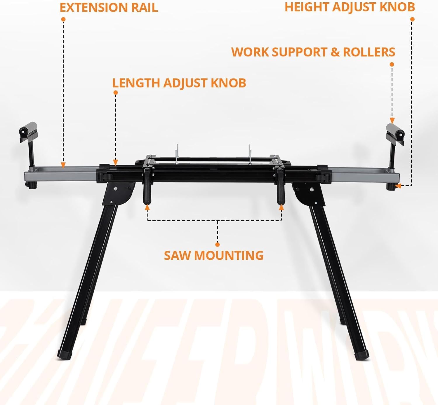Portable Miter Saw Stand with 440lbs Load Capacity, 76-4/5'' Sliding, Lightweight Design, Quick Installation, Rollers for Accurate Cuts