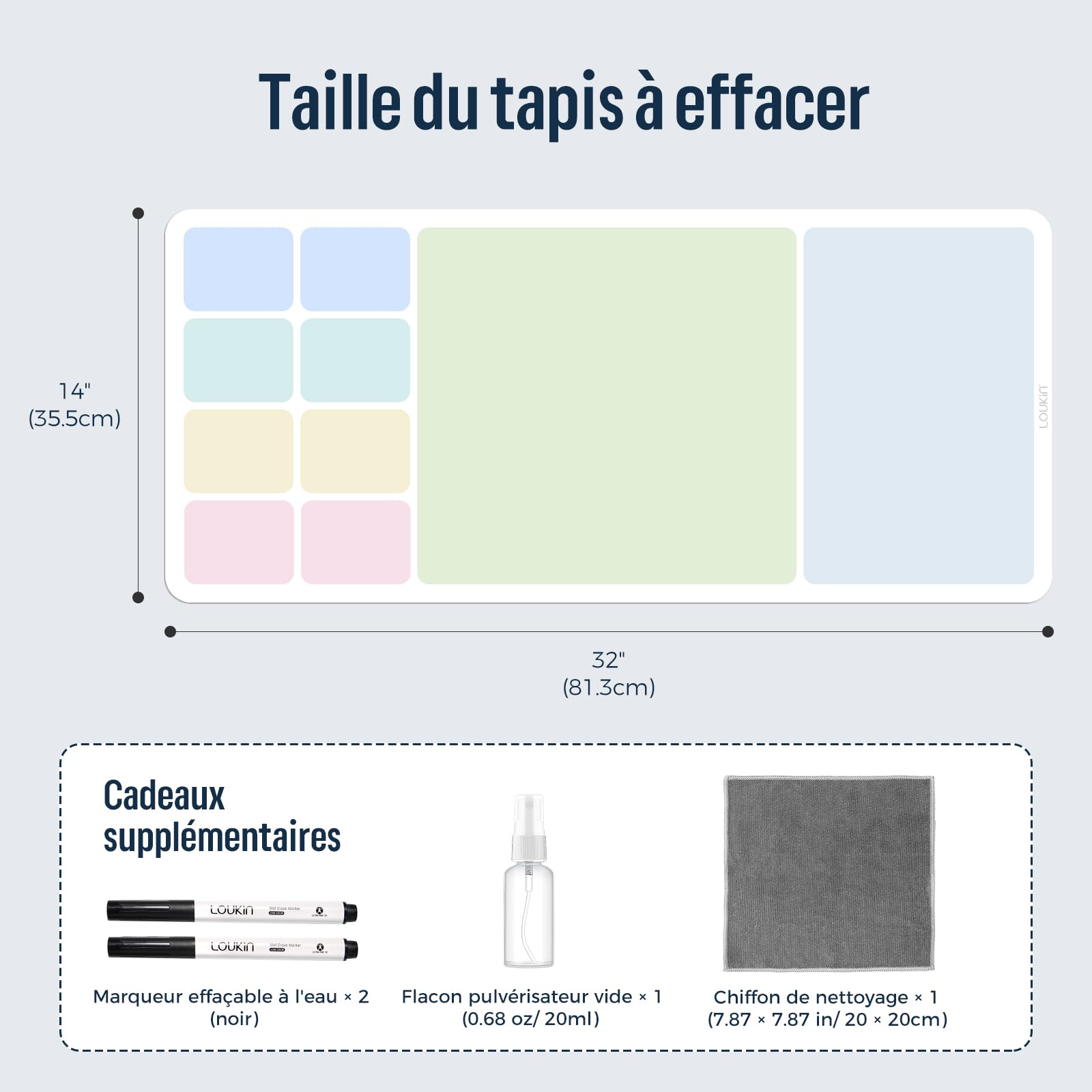 LOUKIN Tapis de bureau effaçable à sec, tapis de souris, tableau blanc d'écriture, protecteur de bureau antidérapant pour bureau, maison, école (comprend 2 marqueurs effaçables à l'eau et un chiffon