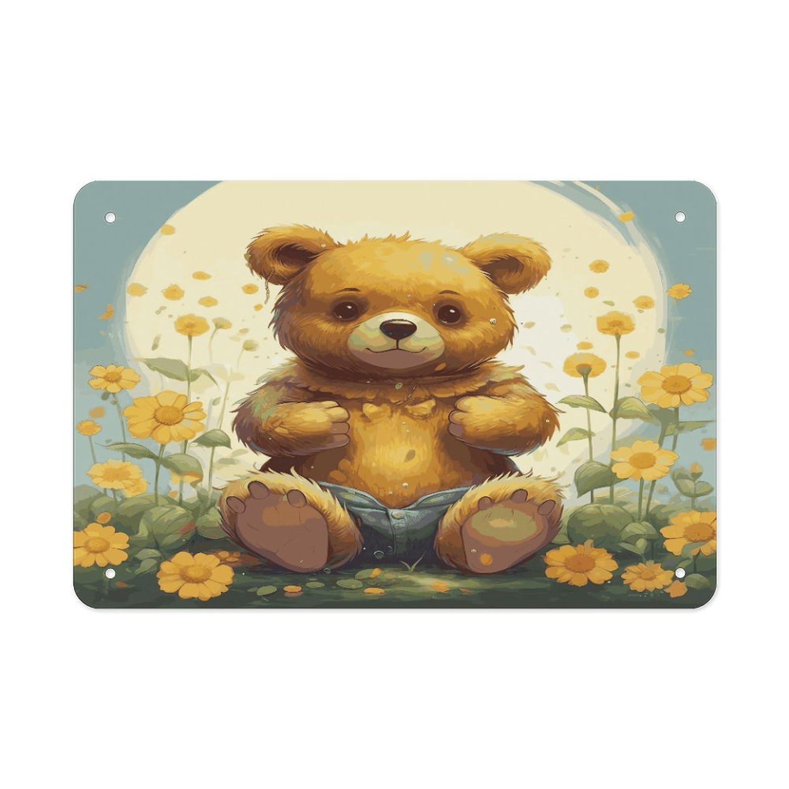 Fodpand Style Flower And Bear Wall Art Metal Signs Tin Sign