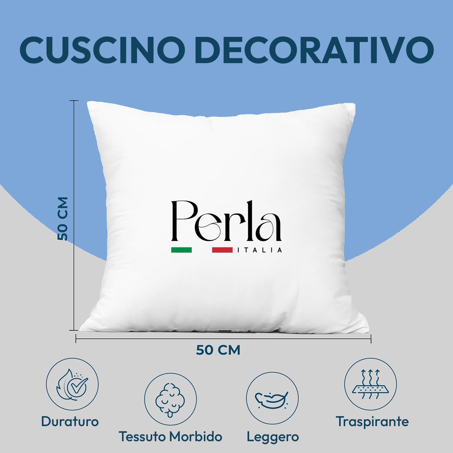 Perla Italia – Imbottitura Cuscini 50x50 Set 4 Pezzi – Interni Morbidi e Voluminosi 100% Poliestere – Antiacaro, Traspiranti, Lavabili – Ideali per Divano, Letto e Arredo Casa