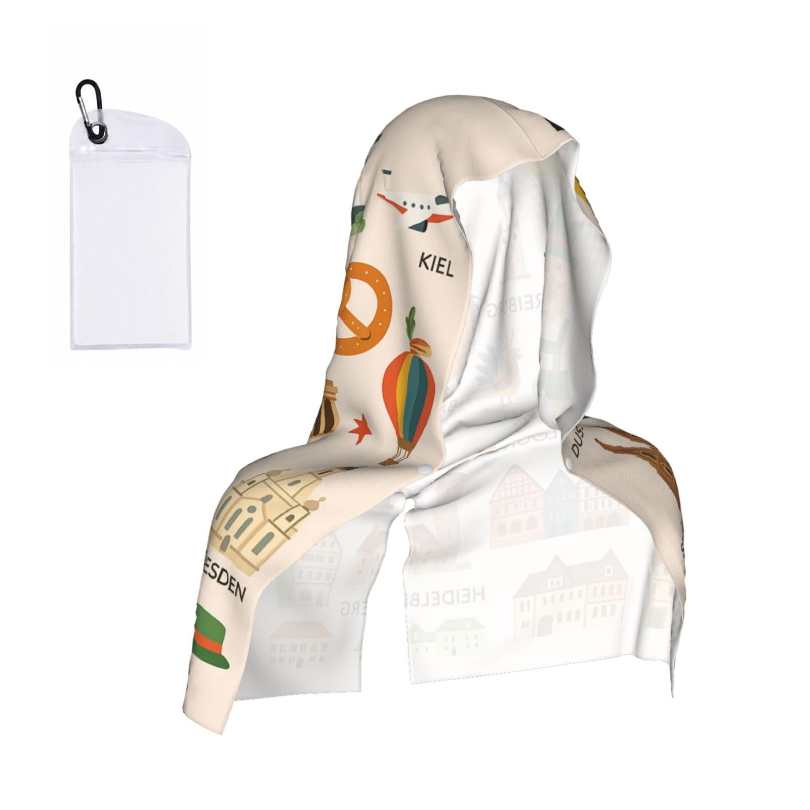 DUWAA Germany Travel Icons Map Print Cooling Hooded Sports Towel, 30×60cm Quick Drying Summer Cool Head Wrap For Neck And Face