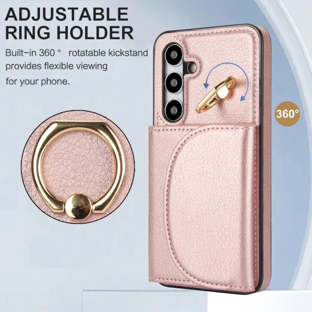 Funda para teléfono con Tarjetero y Soporte de Anillo para Samsung Galaxy S21 S23 Fe S22 S24 S25 Ultra S26 Plus A36 A15 A55 A35 A16 A56 (para Galaxy A36/marrón)