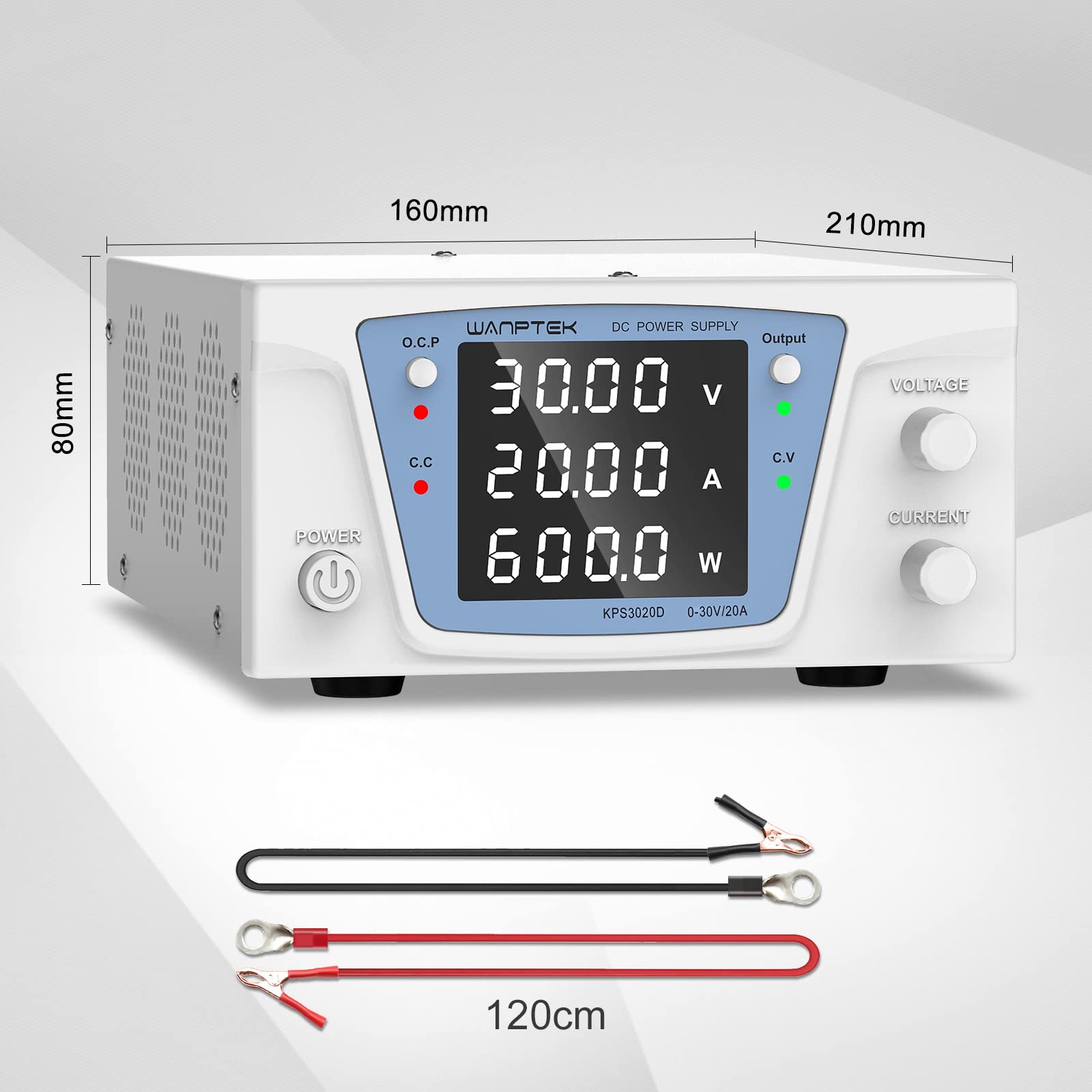 Alimentazione switching DC 0-30V/0-20A, alimentazione regolata variabile, alimentazion e da laboratorio con pulsante OUTPUT, display digitale LED a 4 cifre ad alta precisione, regolazione encoder
