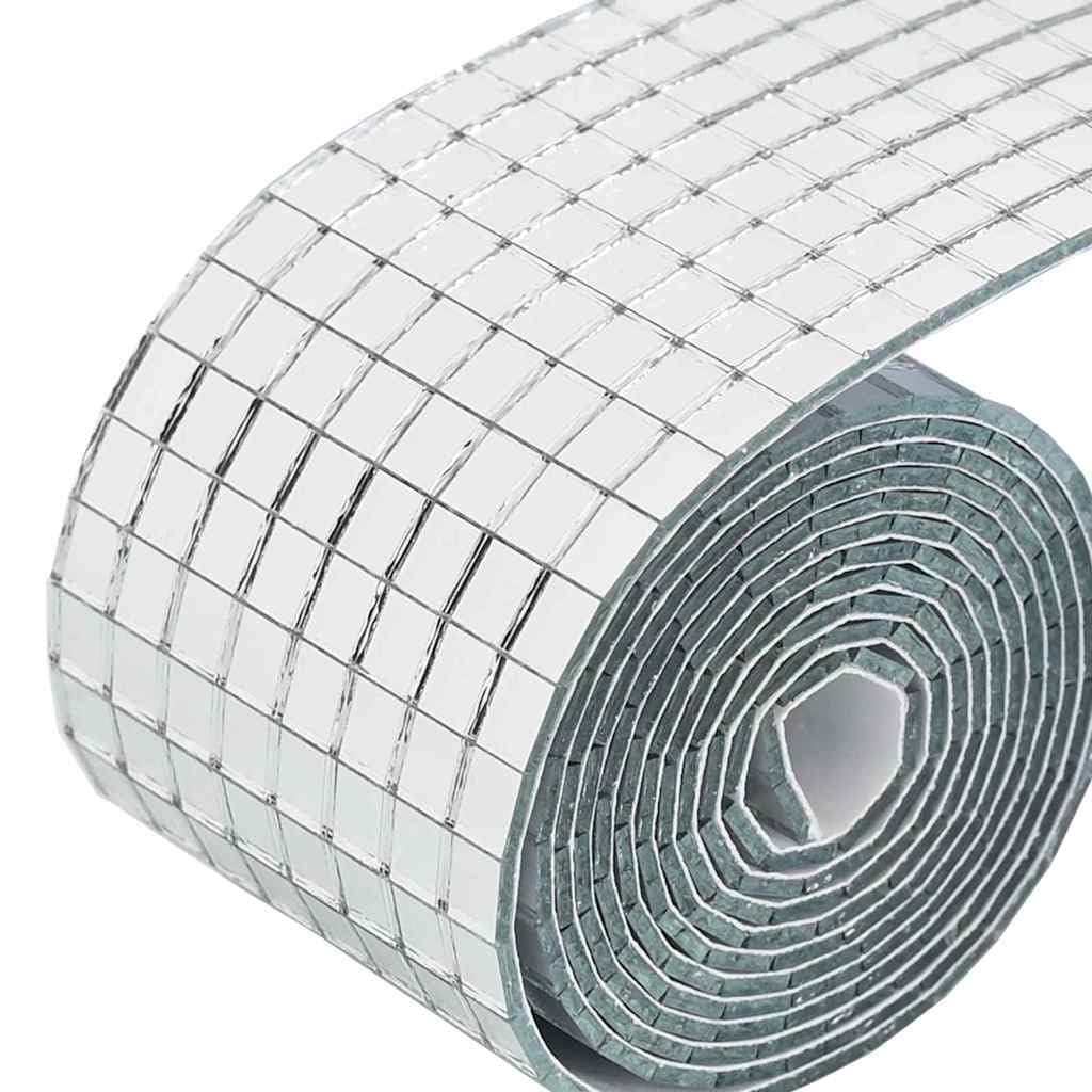 Zestaw 12 lustrzanych płytek mozaikowych, samoprzylepnych, 100 x 4 cm, szkło dekoracyjne, bordiura do dekoracji ściany, srebrna, geometryczny wzór