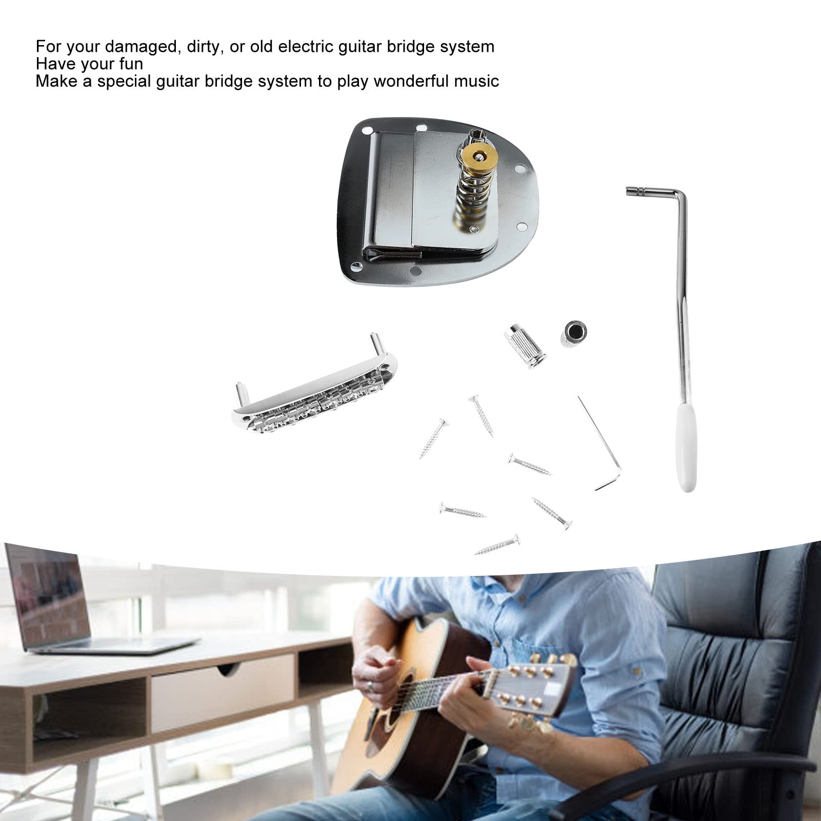 Kit di sostituzione in metallo jazz elettrico cordiera per ponte per chitarra con accessori per viti Aggiornamento robusto e duraturo per gli amanti della musica con chitarra jazz