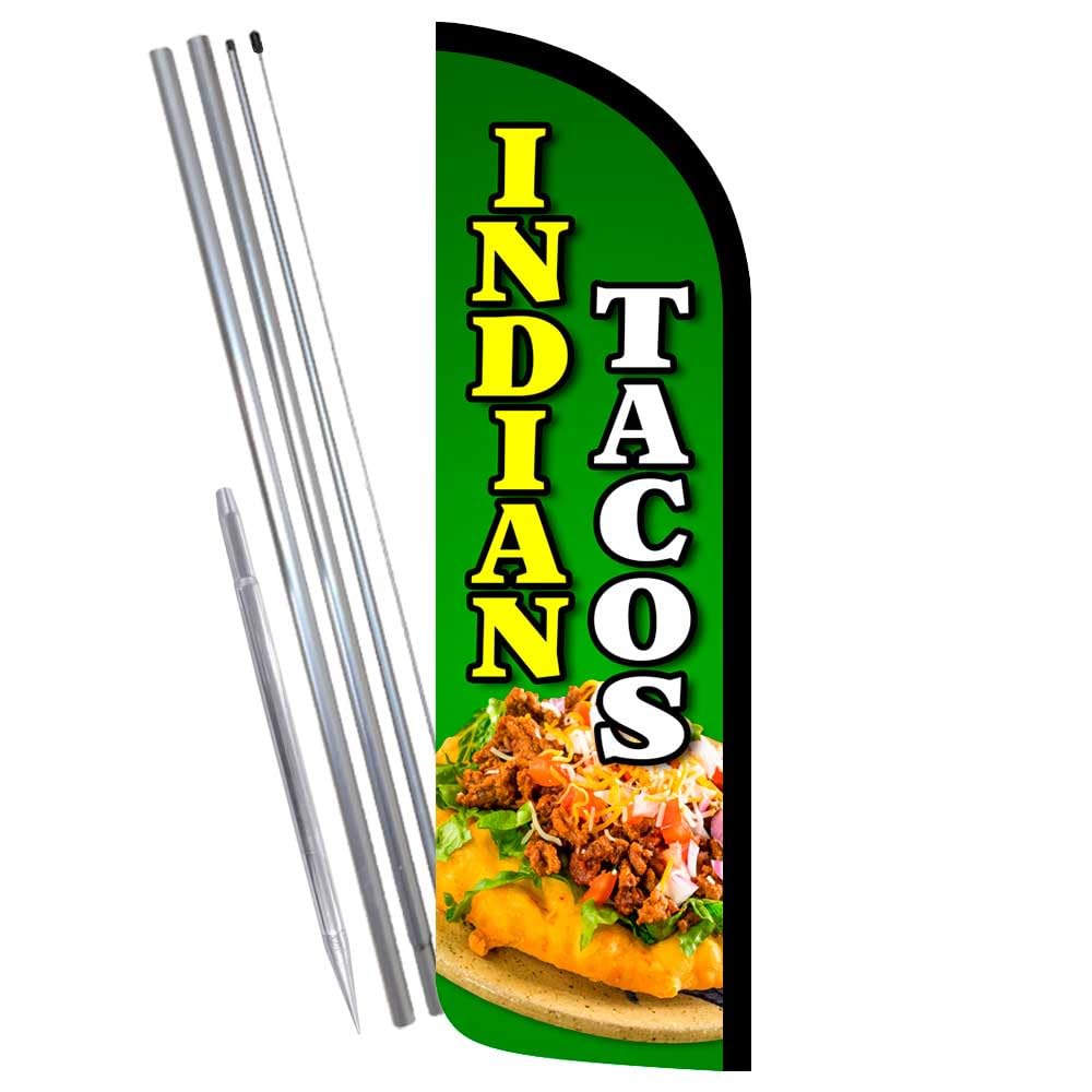 Vista Products Indian Tacos Premium Windless Feather Banner Flag Kit (Flag, Pole, & Ground Mt)