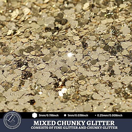 Chunky Glitter, 150G/5.29Oz Craft Glitter For Resin, Mixed Fine Glitter & Chunky Glitter, Leobro Metallic Chunky Glitter For Crafts, Epoxy Resin, Nail, Glitter For Diy Tumbler Painting, Champagne Gold #TOP2
