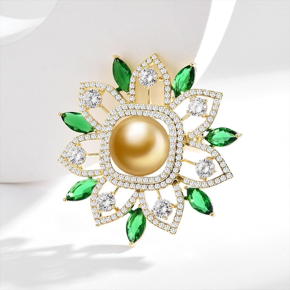 NONNYL Elegant South Sea Golden Pearl Brooch Pins Costume Jewelry For Women Fashion Christmas Gifts Wife Mom Girlfriend, Anniversary Birthday Fine Jewelry Gifts for Her NO1168