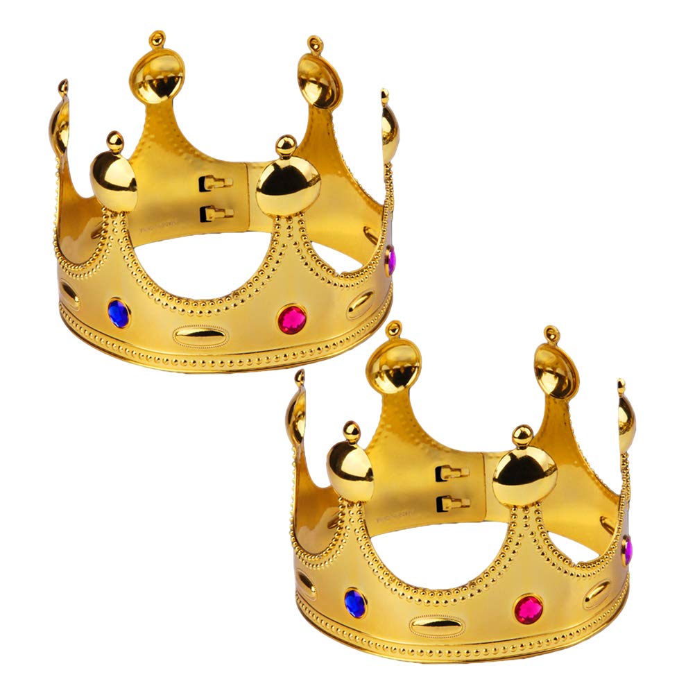 Toyvian 2 Pcs Gold Plastic King Queen Crown Prince Costume Accessory Party Favors Halloween Crown for Adult and Kid, Golden