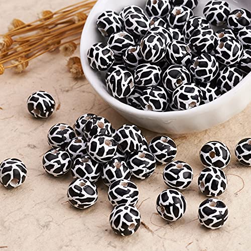 Craftdady 80pcs Natural Wooden Beads 10mm Round with Cow Partten Printed White Black for Jewellery Bracelet Necklace Charms Making - Image 4