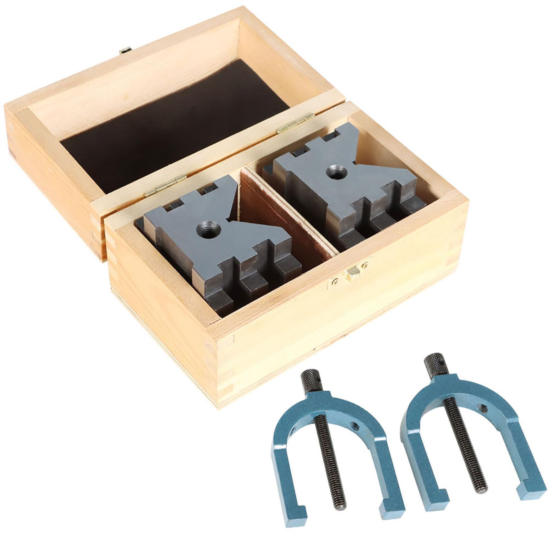 V Block Set with Clamp Hardened Steel 90 Degree Angle Precision V Block Set 2-3/8 x 2-3/4 x 2 Multi-Use Gauge Gage Machinist Tool with Box