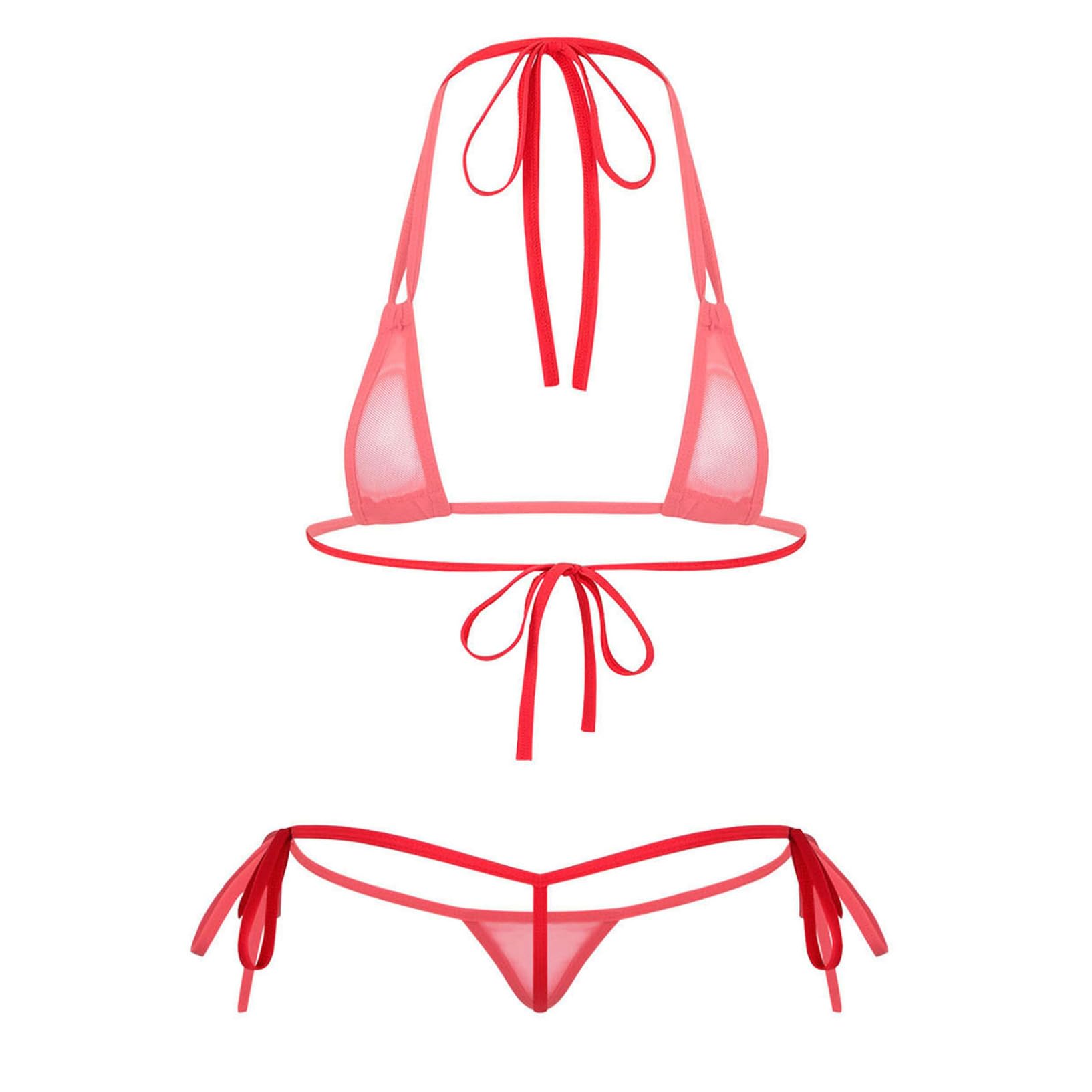 Oyolan Women Brazilian Bikini Set Halterneck Tiny Bra with Mini Thong Micro Extreme Swimwsuit Beachwear: Red a One Size