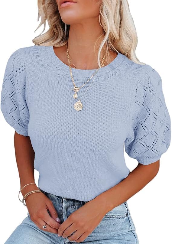 Women’s Short Sleeve Sweaters Crew Neck Knit Lightweight Pullover Tops Summer Spring Sweaters 2025 Casual Outfits