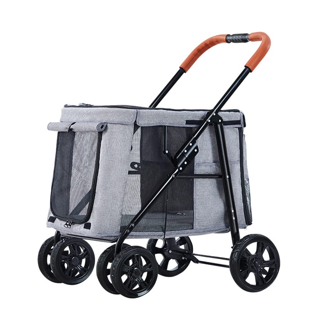 Pet Cat Cart Trolley Foldable 2 Cats, Dog Strollers for Large Medium Dogs, Pet Travel Dog Pram Pushchair for Twin or Multiple(Gray a)