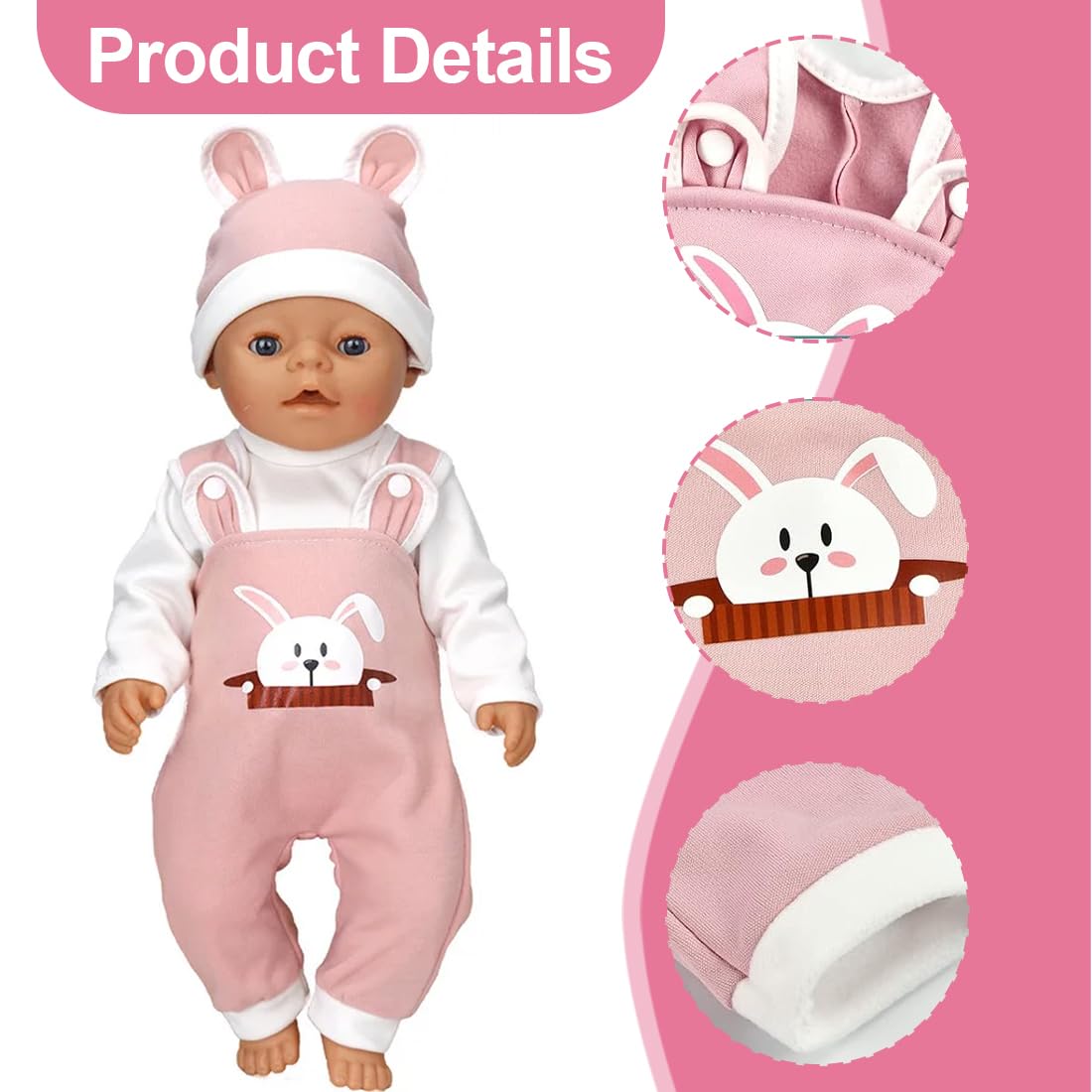 Set De Ropa Para Muñecas De 43 Cm – Mono, Top Y Gorro Incluidos, Conjunto De Poliéster Suave Y Fácil De Poner, Regalo Ideal Para Reborn Y Muñecas De 35 A 45 Cm
