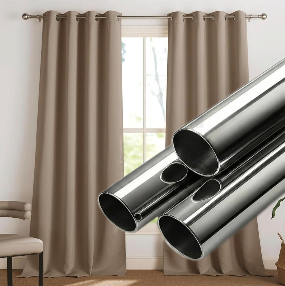 Premium Stainless Steel Curtain Rod Chrome Finish Anti-Rust Heavy Duty Sturdy & Durable Multipurpose SS Pipe for Door, Window, Shower, Home, Kitchen and Office (2.5ft/30inches, Pack of 1)-image-25