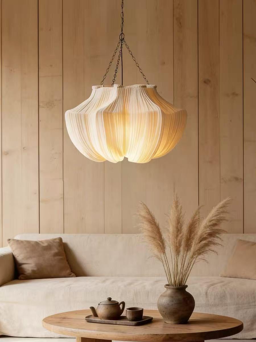 XQIDIANAA Modern Chandelier, 1-Light Drum Chandelier with Classic Fabric Shade, Farmhouse Adjustable Pendant Light Fixture for Dining Room, Bedroom, and Kitchen